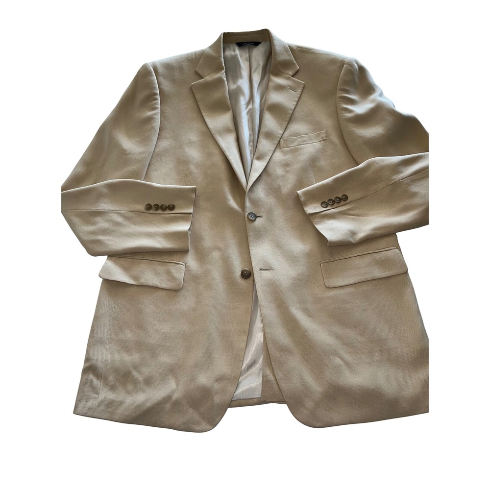 Alan Flusser Mens Tan Beige Micro Texture Two Button Blazer Sport Coat